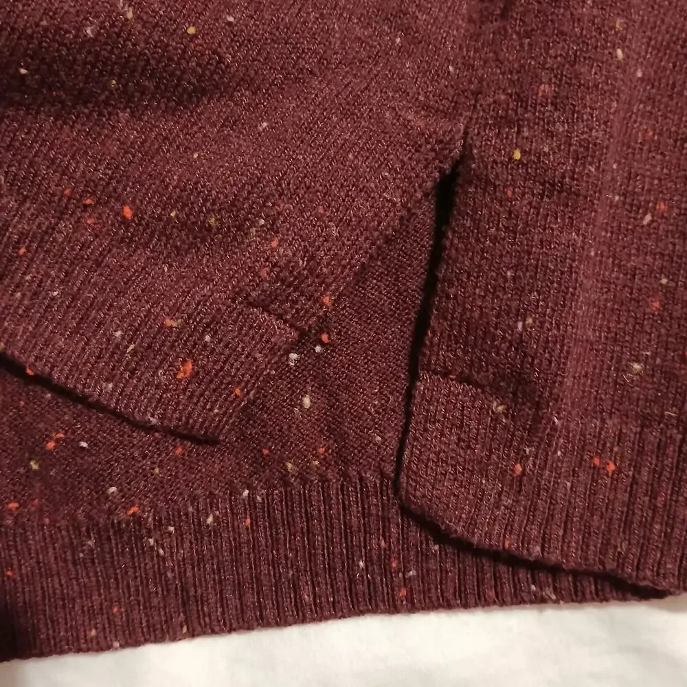 Talbots Med Maroon Multicolor Flecked V-Neck Sweater Cotton Blend Lightweight